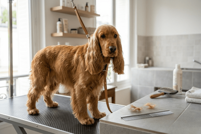 toilettage du Cocker maison ou professionnel — Cocker Spaniel en séance de soin