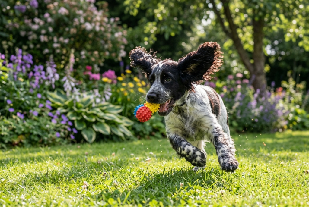 chiot Cocker qui joue dans le jardin, activité physique adaptée à son âge
