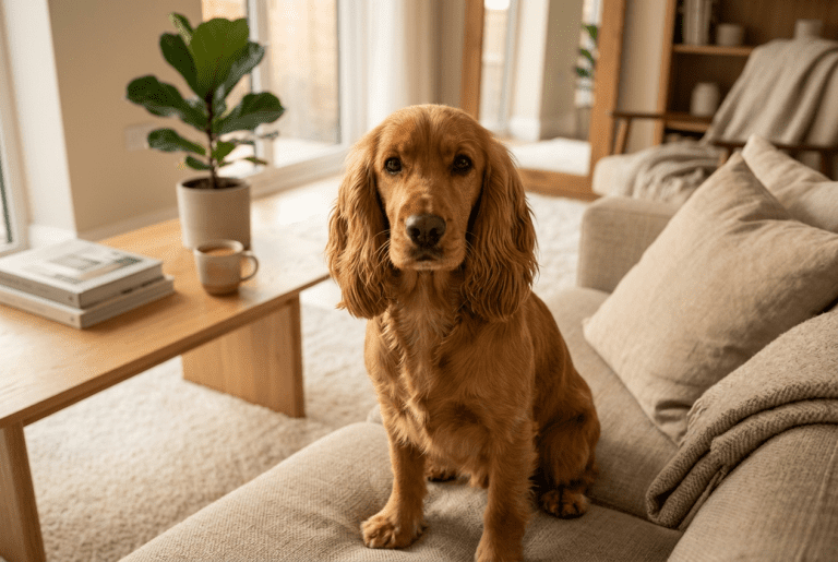 adopter un Cocker adulte assis dans un salon chaleureux