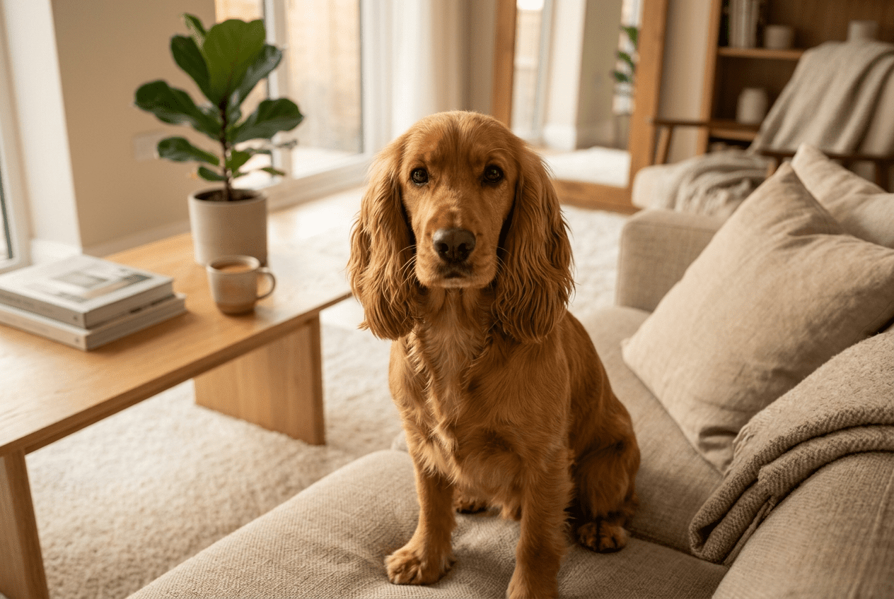 adopter un Cocker adulte assis dans un salon chaleureux