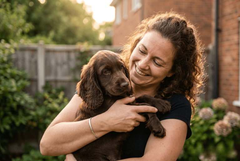 où adopter un cocker - chiot cocker spaniel dans les bras d'un nouveau maître
