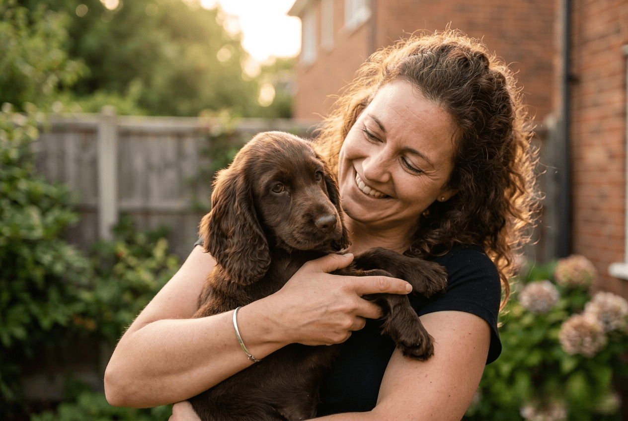 où adopter un cocker - chiot cocker spaniel dans les bras d'un nouveau maître