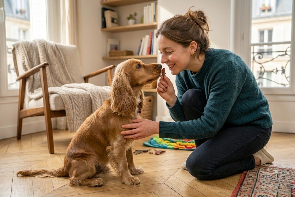 éducation positive Cocker Spaniel récompense friandise maîtrise ordre