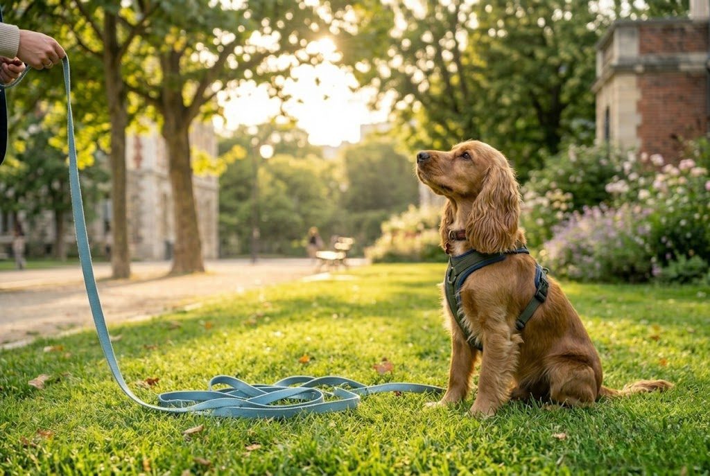 Cocker Spaniel exercice rappel longe éducative apprentissage ordre