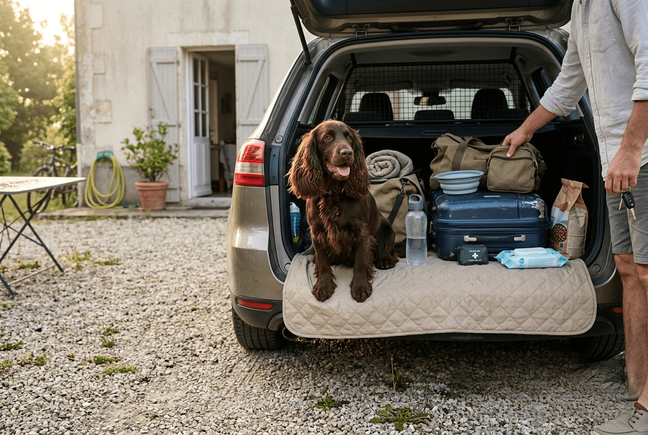 vacances avec son cocker – cocker spaniel prêt pour le départ en voiture