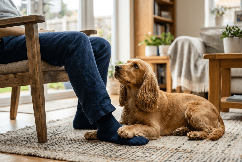 cocker fixe du regard son maître avec affection et attente
