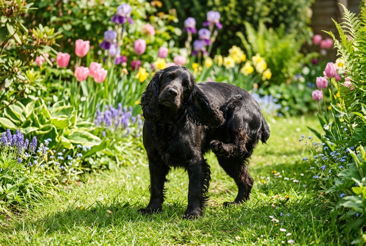 allergies saisonnières cocker spaniel qui se gratte dans le jardin