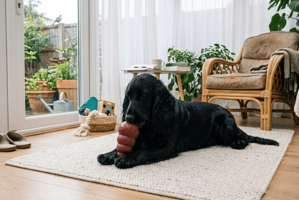 cocker jaloux apaisé grâce à un jouet d'occupation