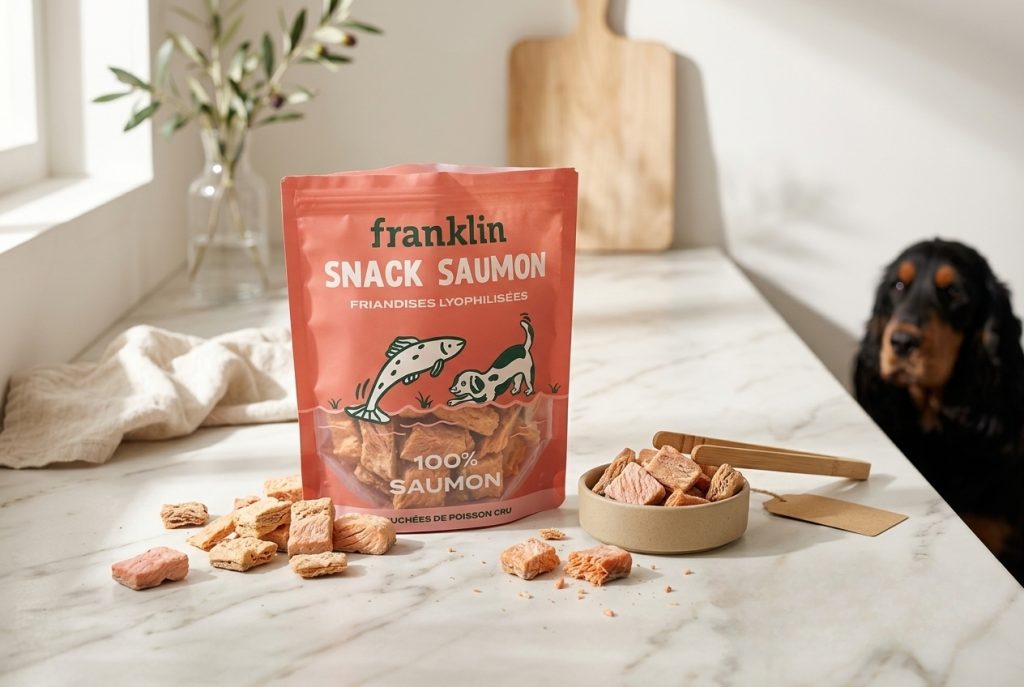packaging snack saumon Franklin chien - friandise 100% saumon