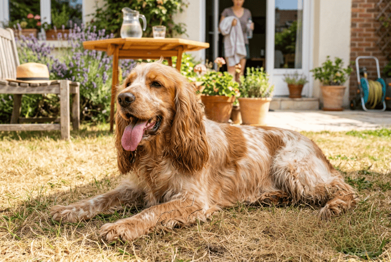 cocker halète chaleur - chien cocker spaniel haletant au soleil en été