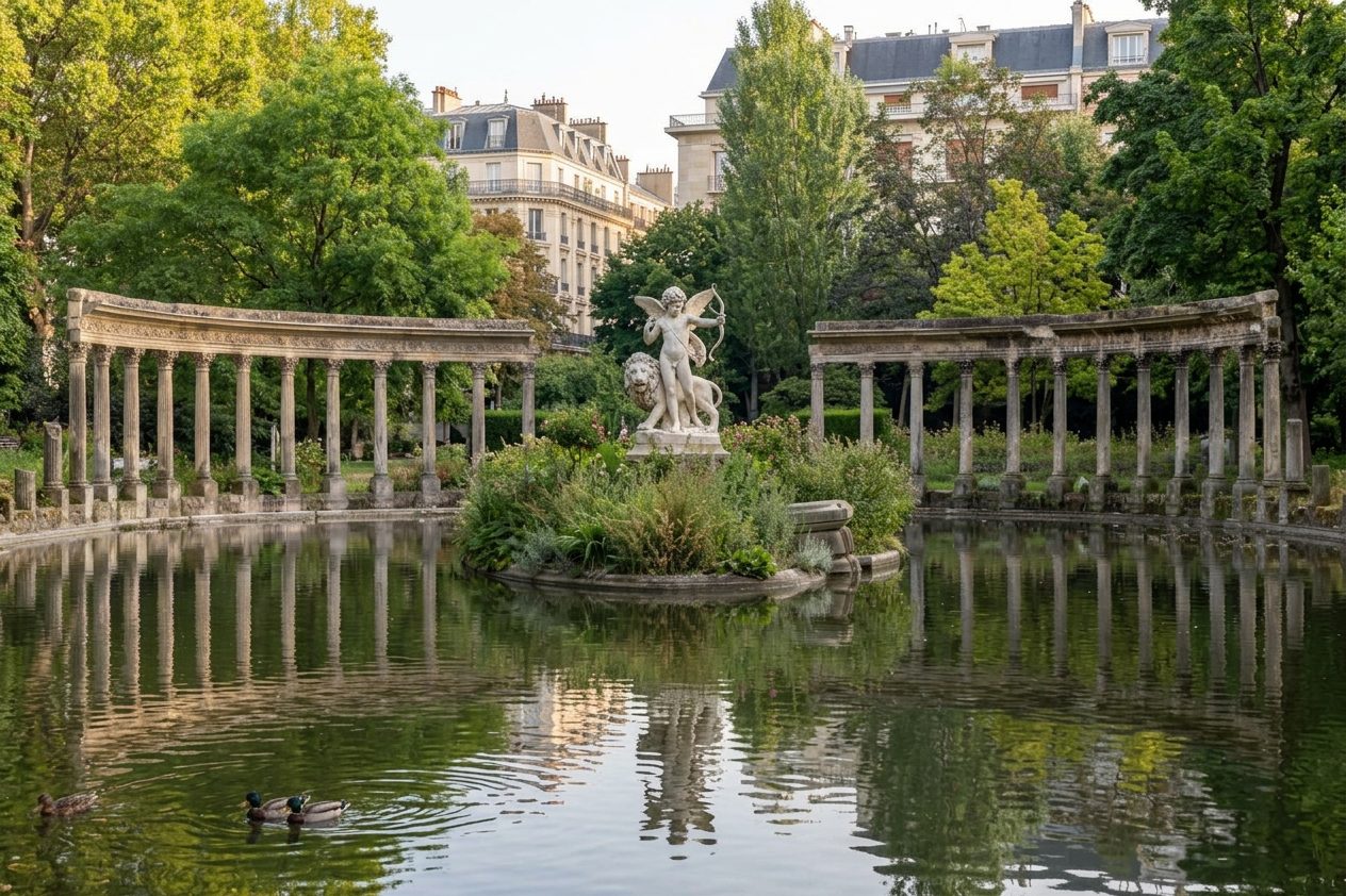 Balade au Parc Monceau avec un chien Cocker Spaniel – allées arborées et folies dans le 8e arrondissement de Paris