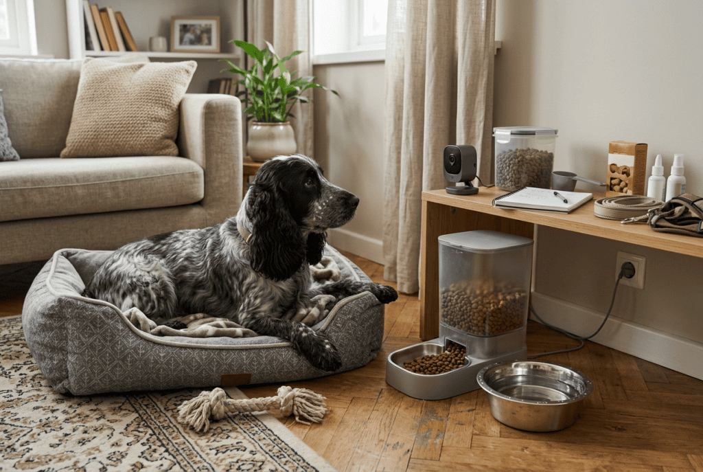équipement pet-sitter cocker vacances gamelle automatique caméra