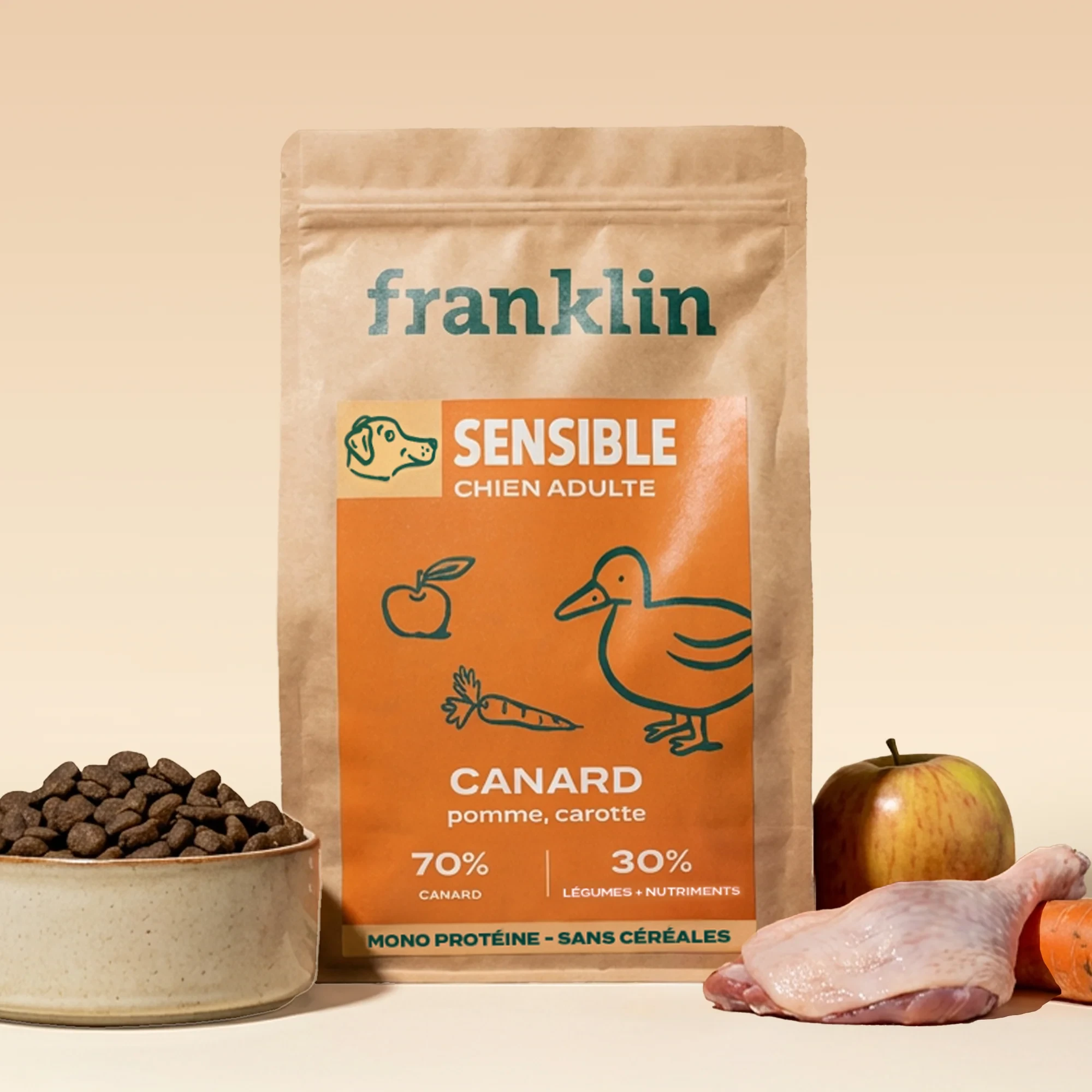 Croquettes sensibles Franklin canard pomme carotte