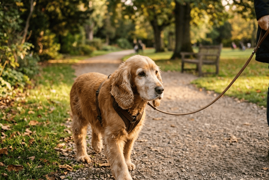 Cocker senior en promenade douce adaptée à son âge