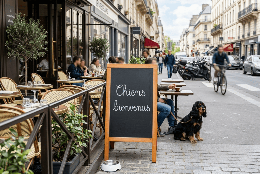 terrasse restaurant chien bienvenu panneau