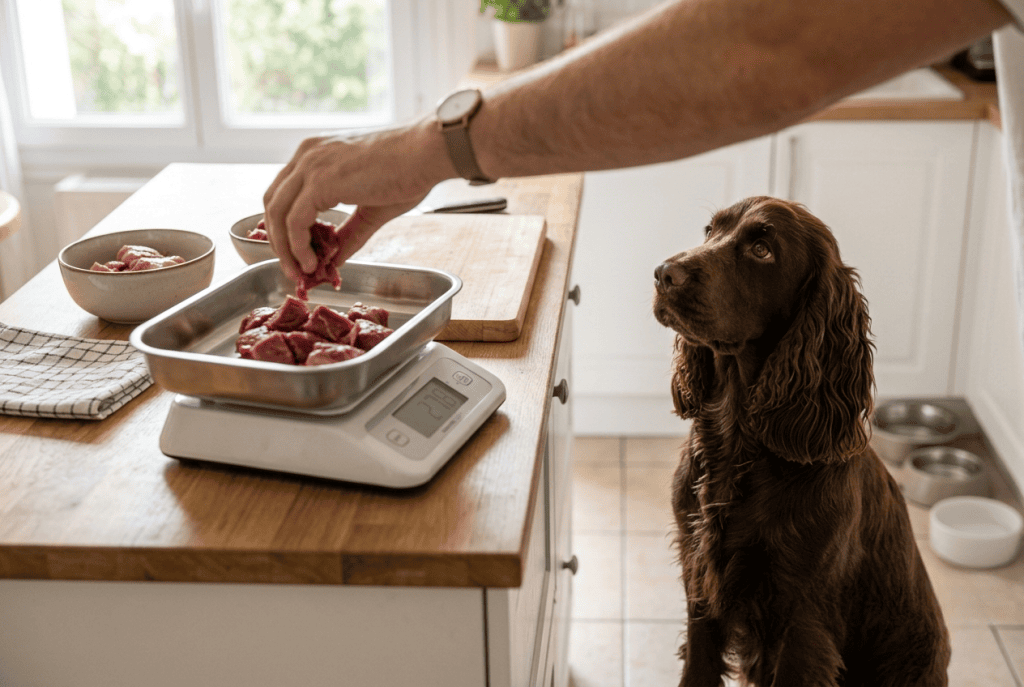peser une ration BARF pour cocker avant de la servir