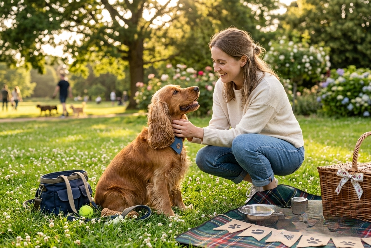 journée mondiale du chien cocker célébrée en extérieur avec son maître