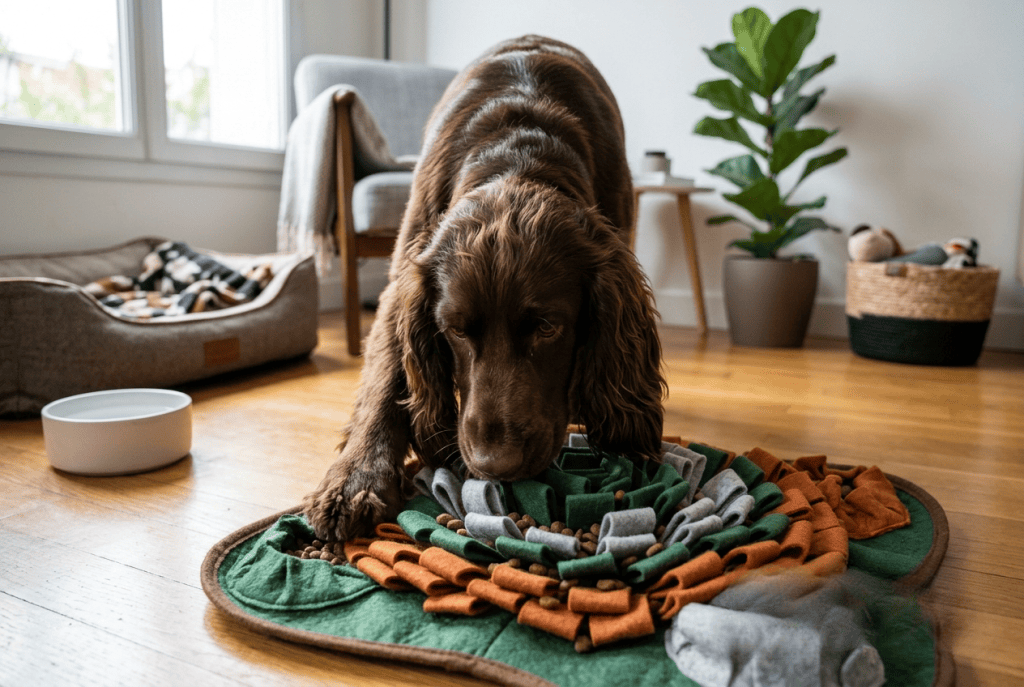 Cocker occupé avec un tapis de fouille pour mieux vivre la rentrée