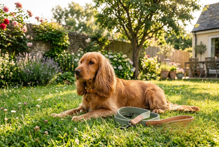 adopter un cocker en refuge cet été – chien cocker adopté profitant de son nouveau jardin