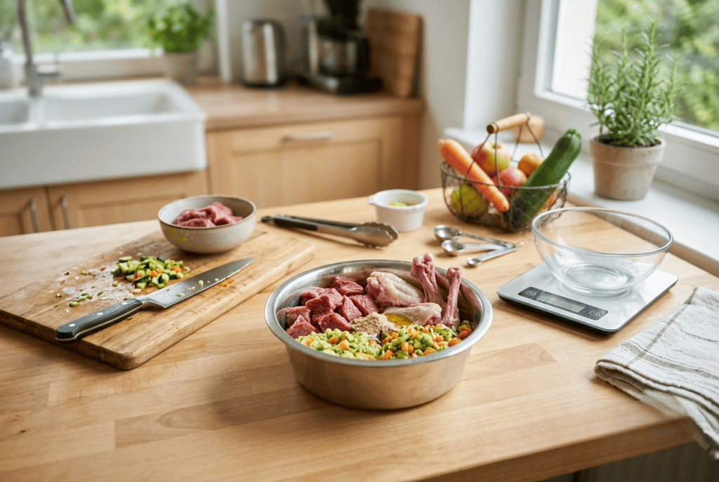 préparation d'une ration BARF pour cocker à la maison