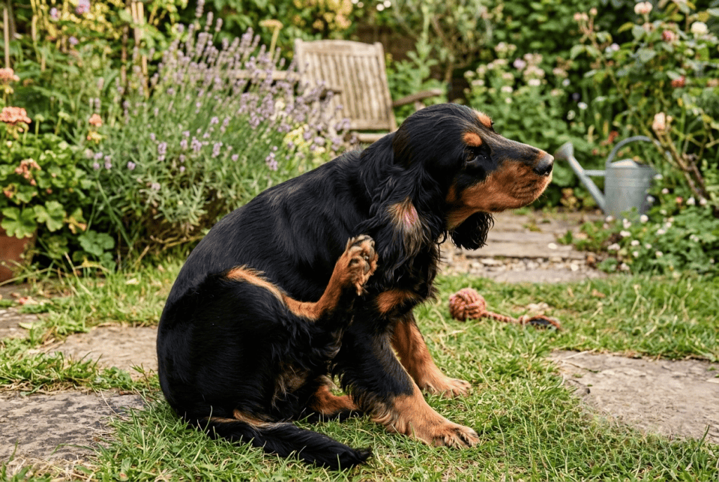 cocker qui se gratte à cause d'une piqûre de moustique