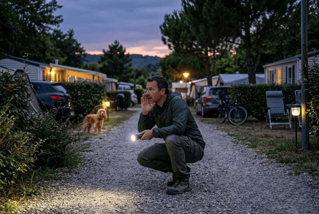 recherche d'un cocker perdu en vacances au crépuscule