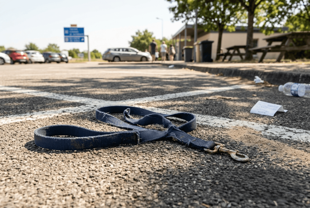 laisse tombée aire d'autoroute - risque de chien perdu en vacances