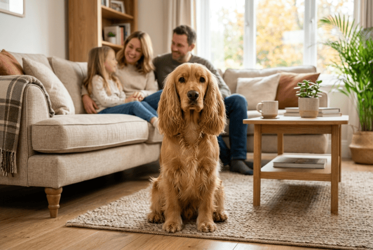 cocker anglais race préférée des Français 2026 : chien de famille dans un salon