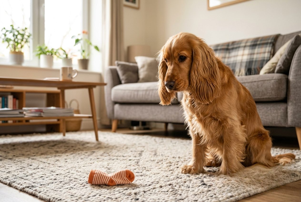 Cocker Spaniel qui a avalé un objet du quotidien à la maison