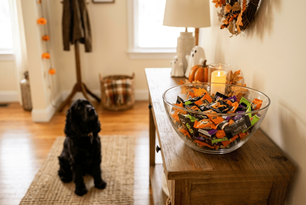 bonbons halloween hors de portée d'un cocker