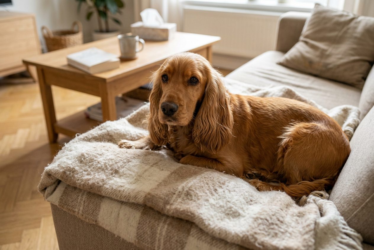 Cocker Spaniel fatigué se reposant, toux du chenil chez le cocker