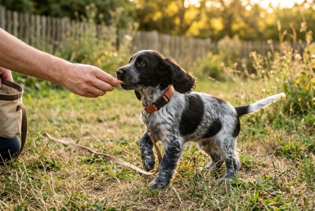 chiot cocker spaniel friandise collier dressage positif