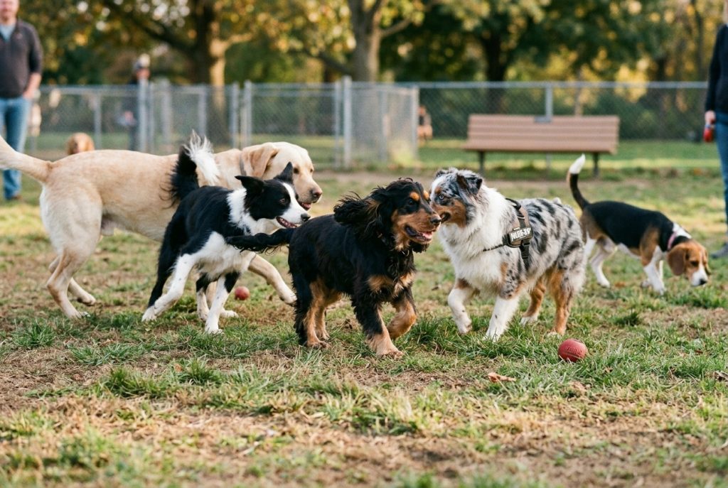 Cocker Spaniel en contact avec d'autres chiens, risque de toux du chenil